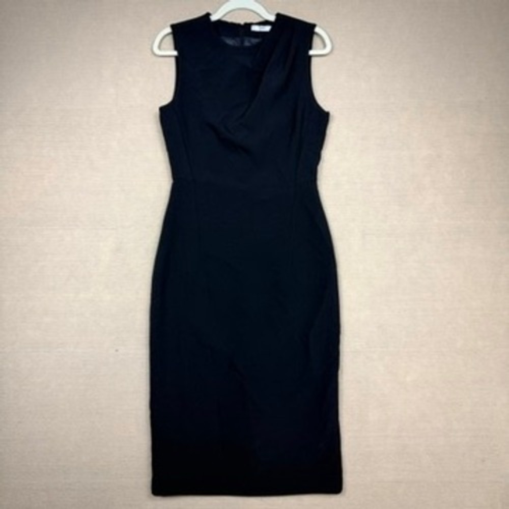 Mango MNG Suit Vestido Noa Black Sleeveless Draped Sheath Midi Dress NWT Size M